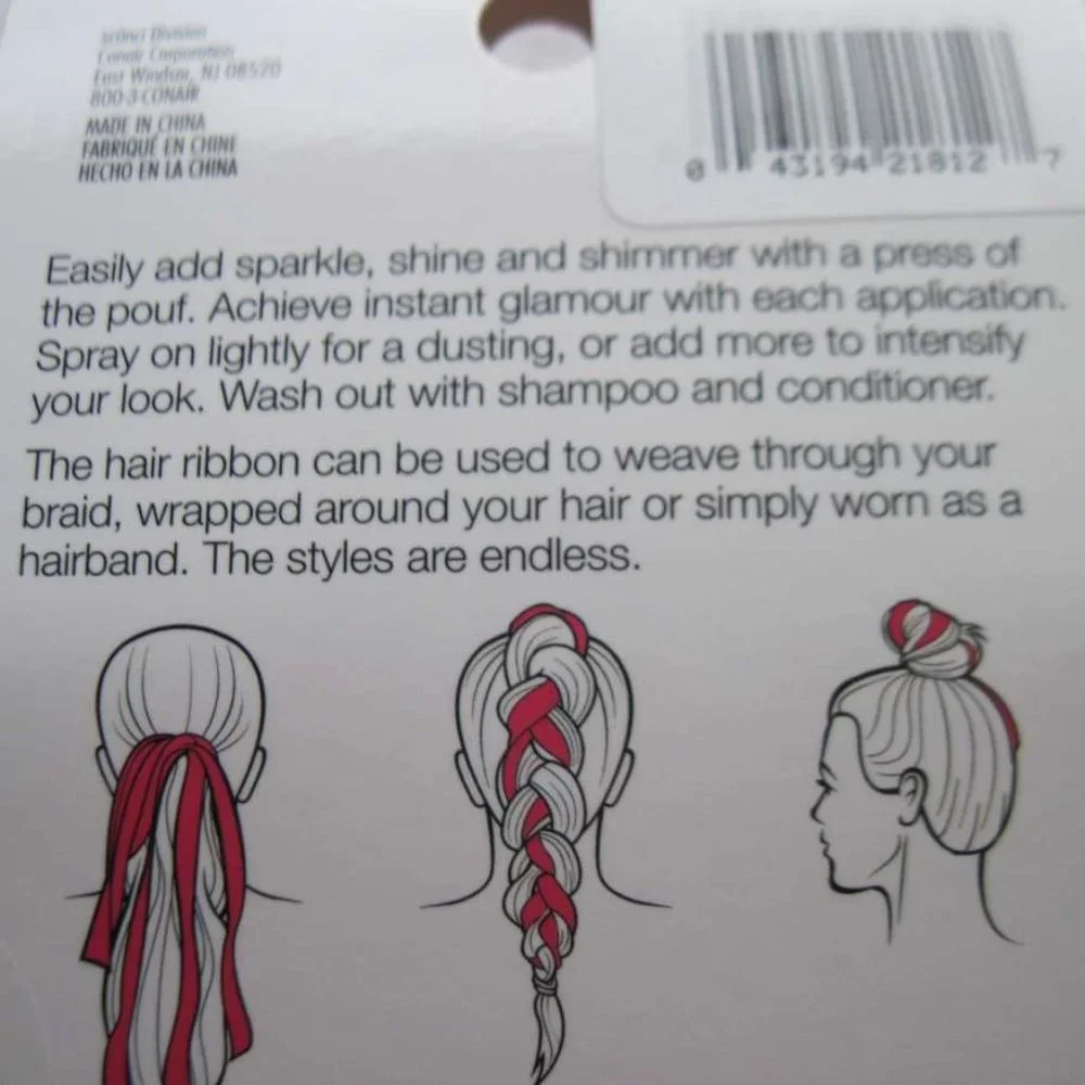 Scunci Instant Hair Shimmer Sparkling Glimmer Glitter Pink Silver Gold Ribbon